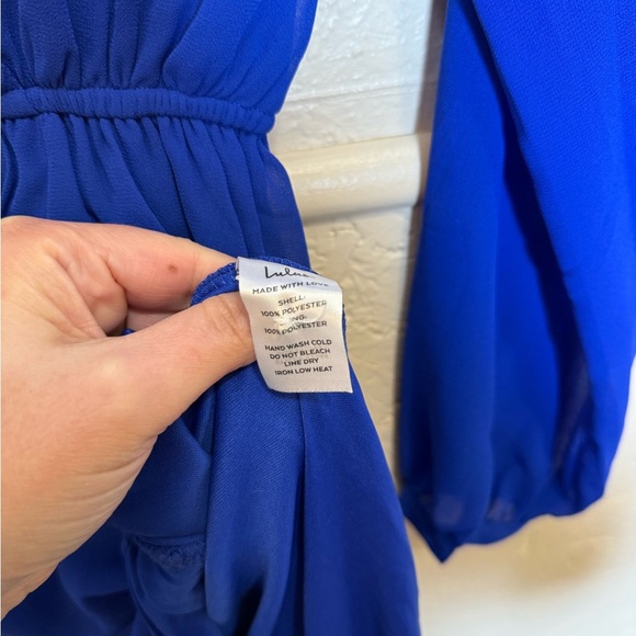 Lulus Cobalt Blue Long Sleeve Maxi Dress Front Slit Size S NWT - Picture 9 of 12
